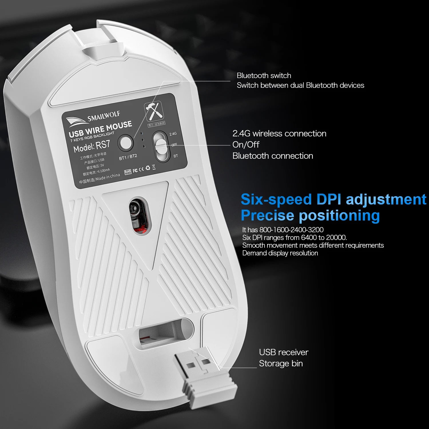 Bluetooth Wireless Gaming Mouse – Rechargeable, 12000 DPI