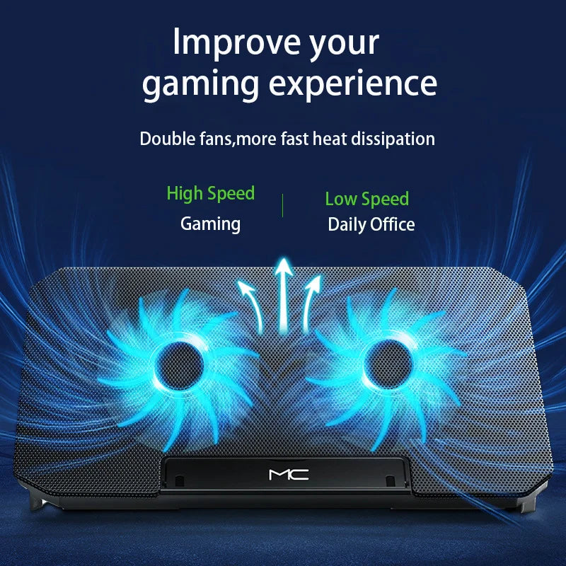 Laptop Cooling Pad for 12-16 Inch – Dual-Fan, Adjustable Stand