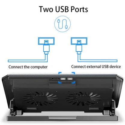 Laptop Cooling Pad for 12-16 Inch – Dual-Fan, Adjustable Stand