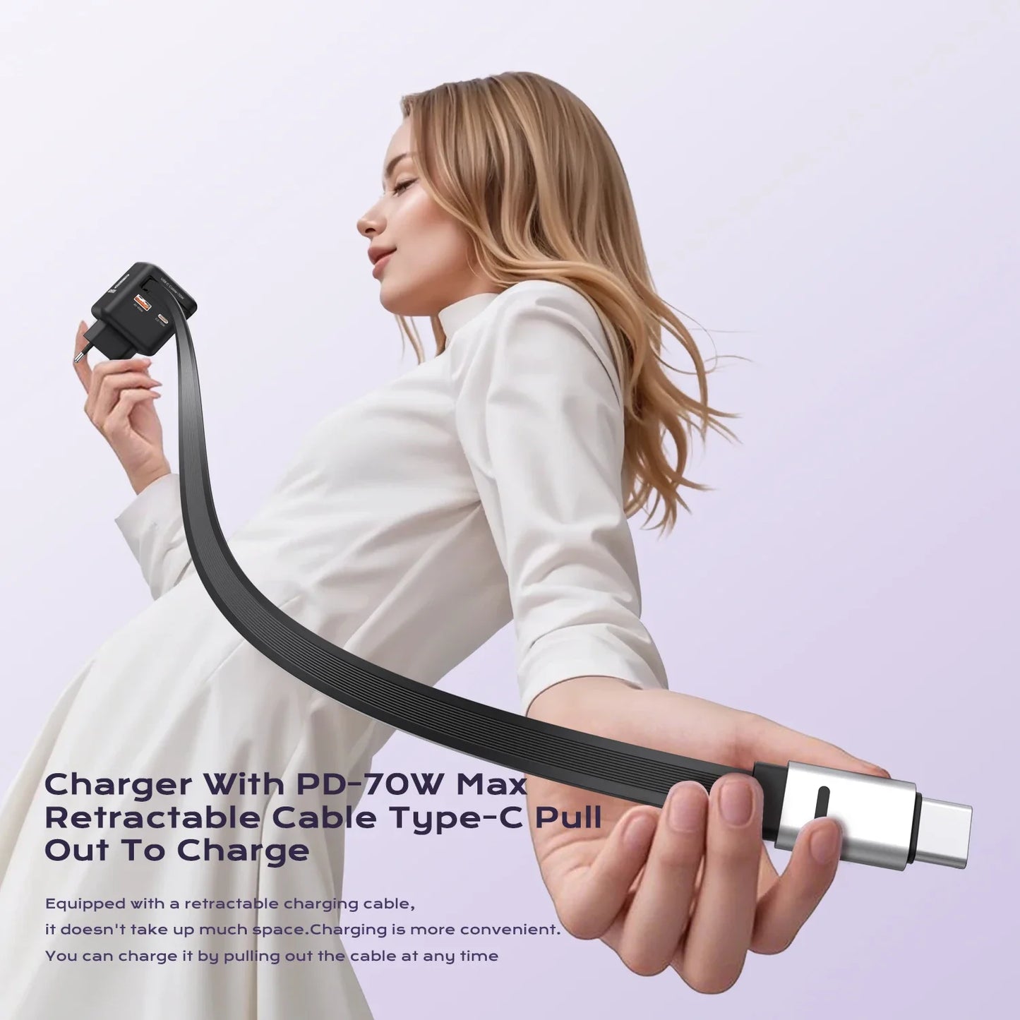 70W GaN Fast Charger with 3-Port USB-C & USB-A Hub