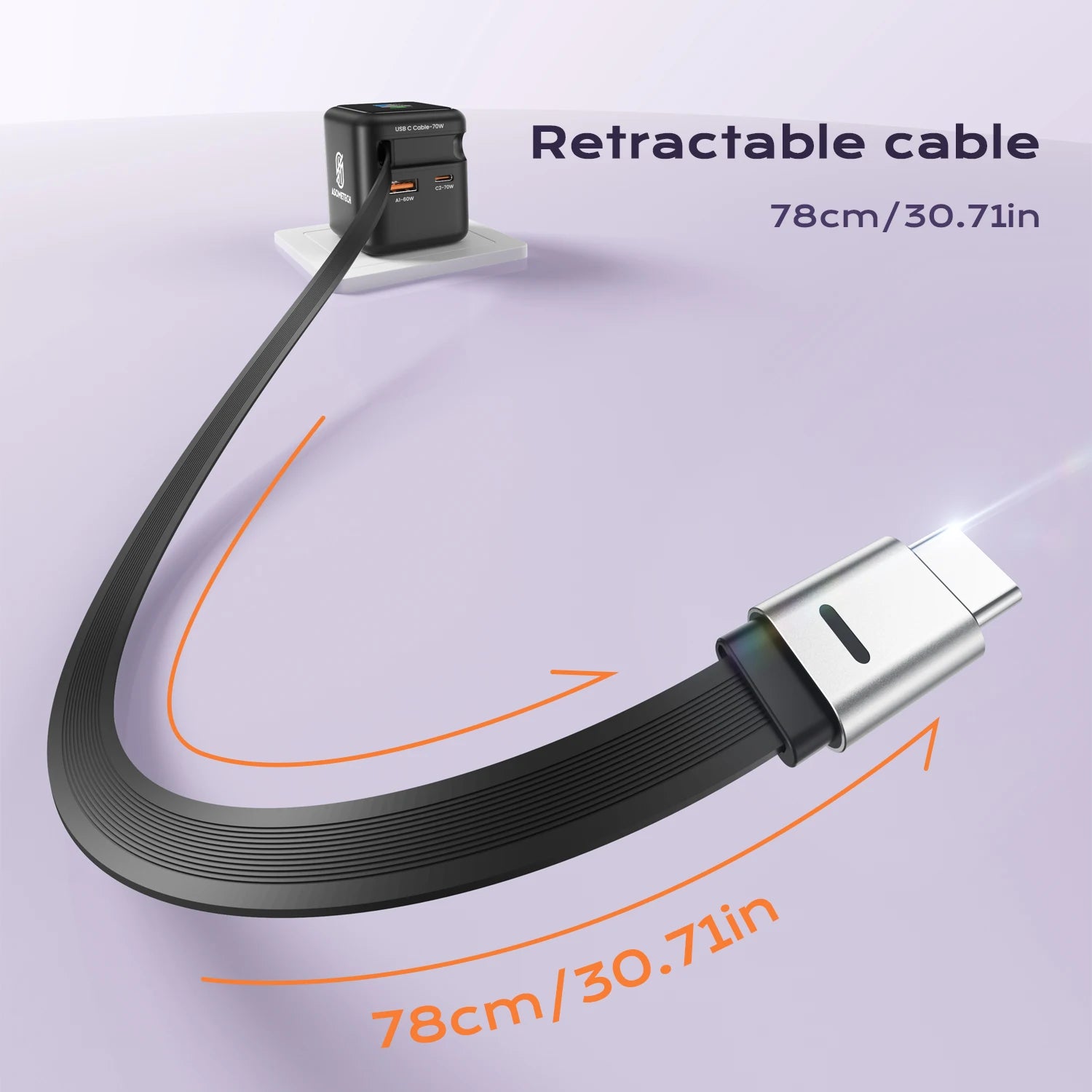 70W GaN Fast Charger with 3-Port USB-C & USB-A Hub