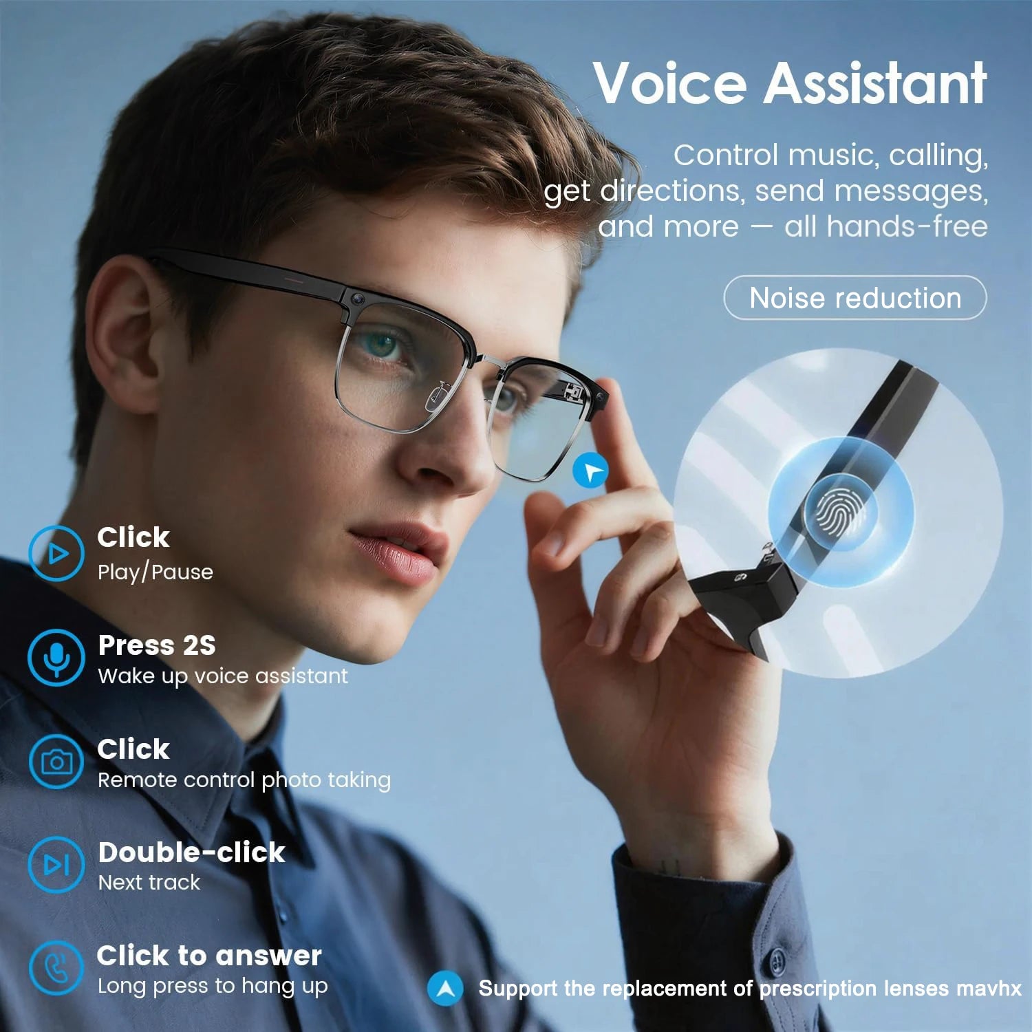 AI Camera Smart Glasses With 8MP Sony Lens & Bluetooth
