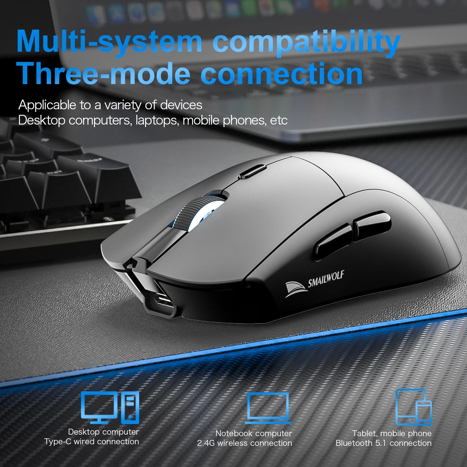 Bluetooth Wireless Gaming Mouse – Rechargeable, 12000 DPI