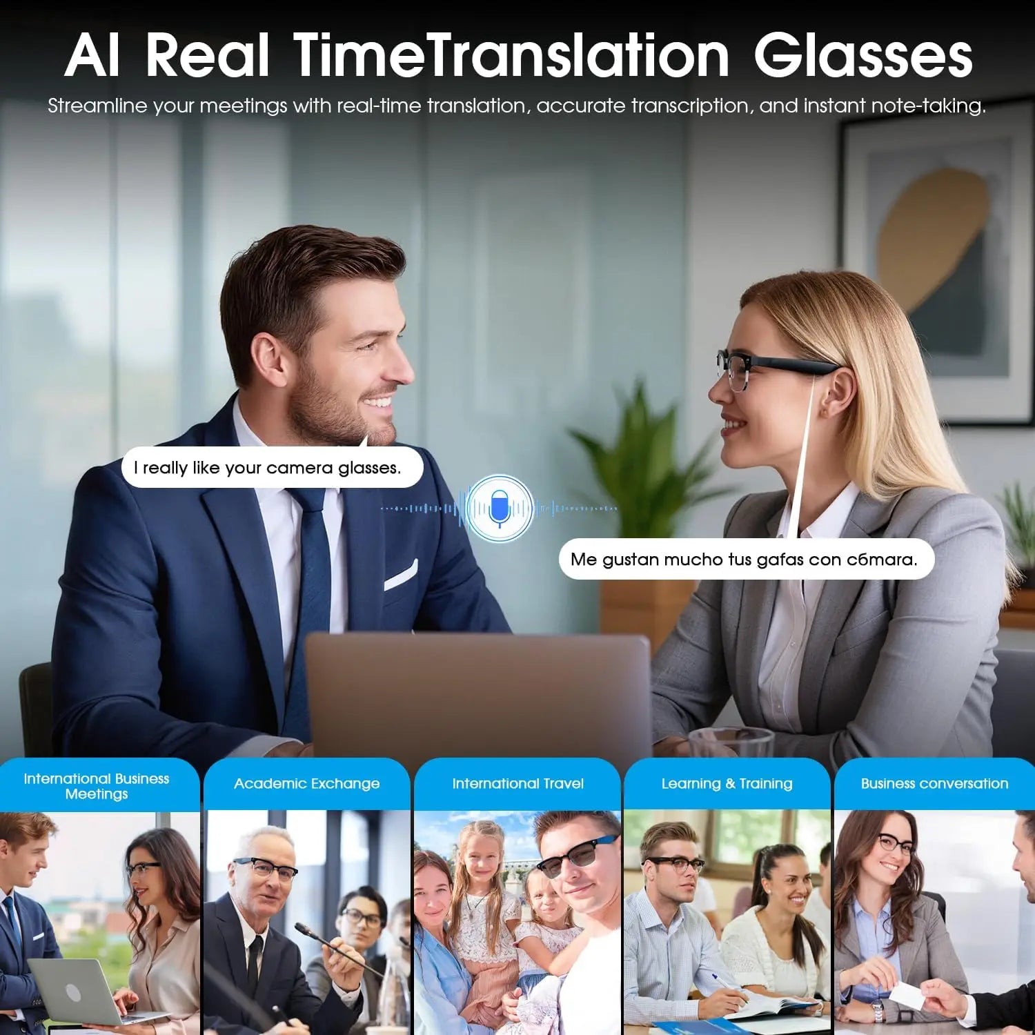 AI Camera Smart Glasses With 8MP Sony Lens & Bluetooth