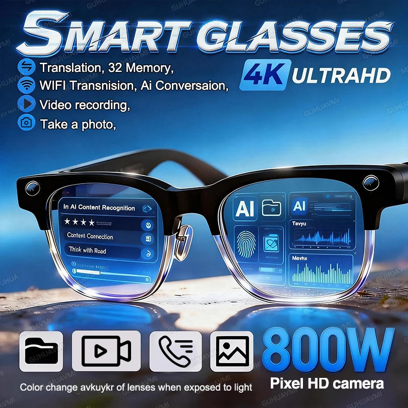 AI Camera Smart Glasses With 8MP Sony Lens & Bluetooth